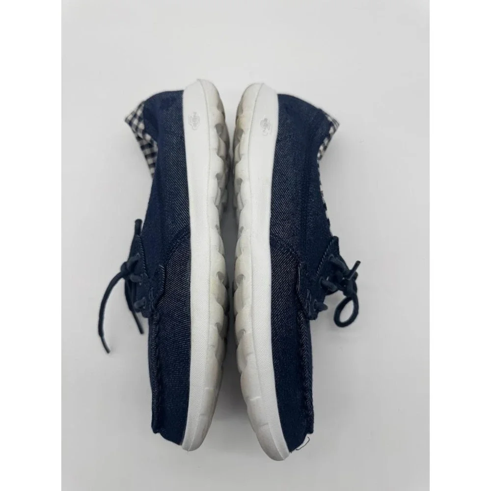 Skechers On-The-Go Womens 7 Navy Denim Gingham Boat Shoes Goga Max Loafers